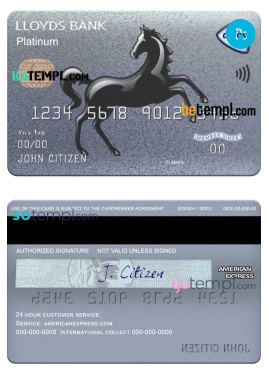 United Kingdom Lloyds american express platinum card template in PSD format, fully editable